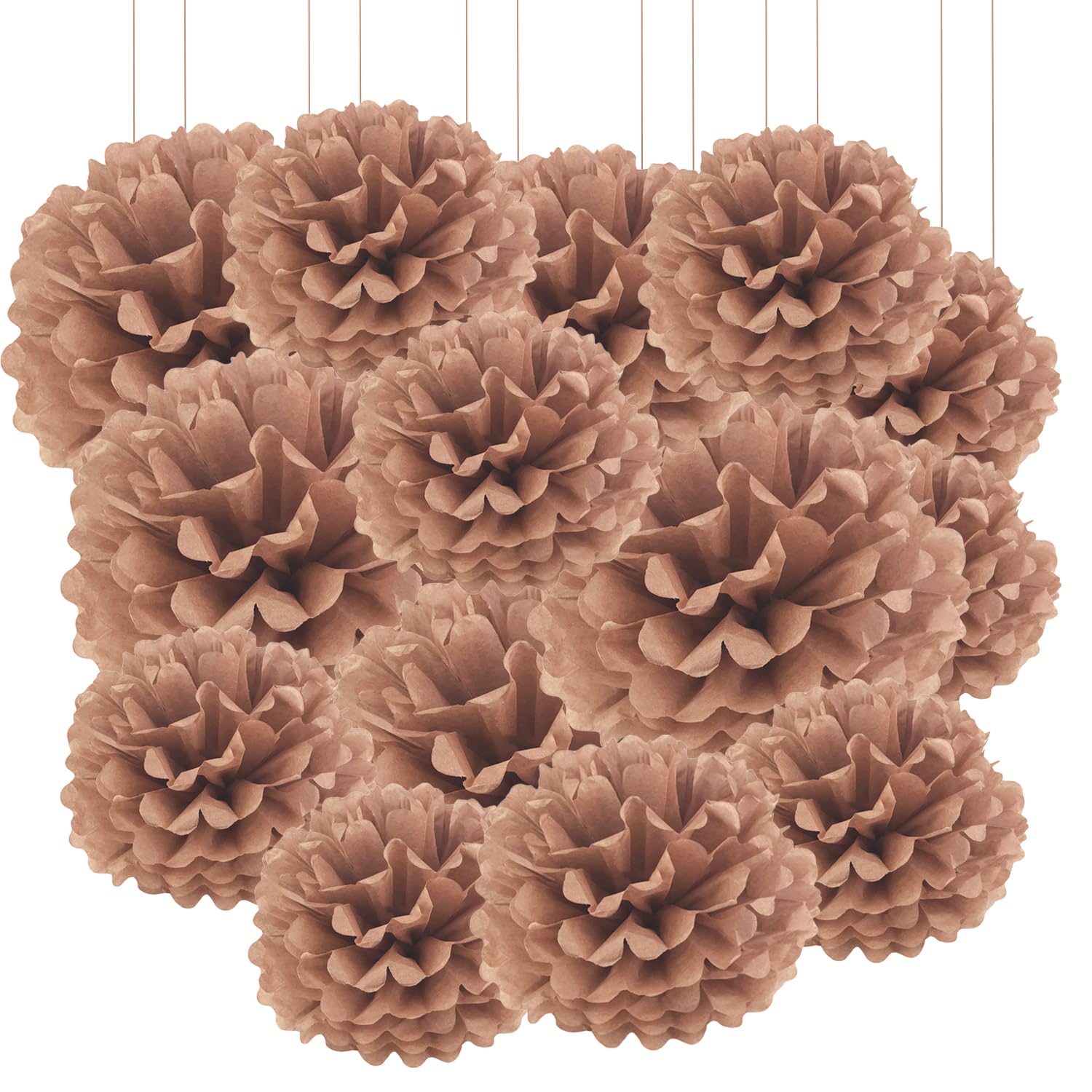 Qimoo 20 pompones de papel de café, decoración de bricolaje, pompones de papel de seda decorativos para fiestas, bodas, decoración al aire libre