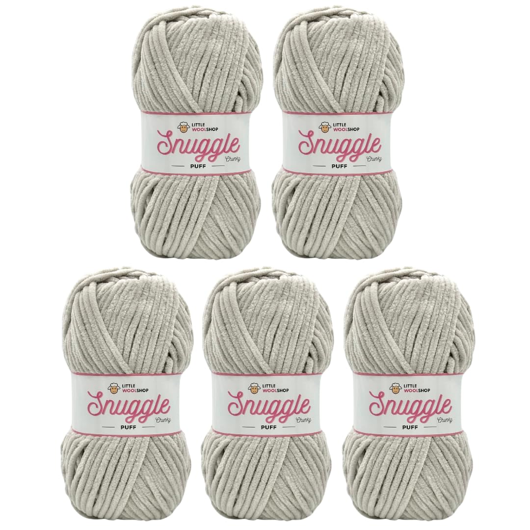 LittleWoolShop Snuggle Puff Chunky Chenille Yarn 100g - 100% Supersoft Polyester (Silver Frosting 1000, Pack of 5) — image 1