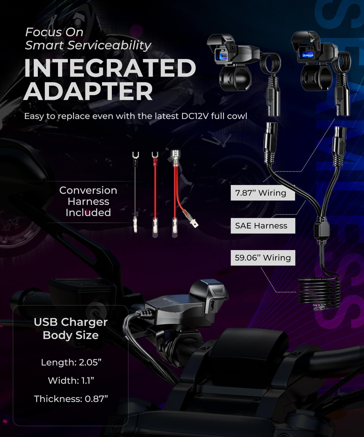 KAEDEAR Cargador de motocicleta USB-A y USB-C con interruptor, KDR-M3-AC
