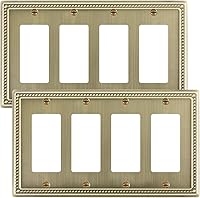 Vista 8 de Paquete de 2 Placas de Cubierta Combinadas para Interruptor de Palanca/Dúplex, Placa de Cubierta de Enchufe de Pared de Metal de Latón Antiguo