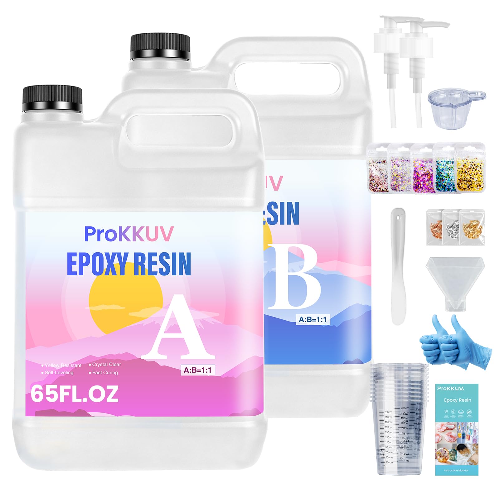 ProKKUV Epoxy Resin Kit 4L(130OZ) Crystal Clear & Bubble-Free Formula, Perfect for DIY Art, Jewelry Making, Coasters, Essential Tools