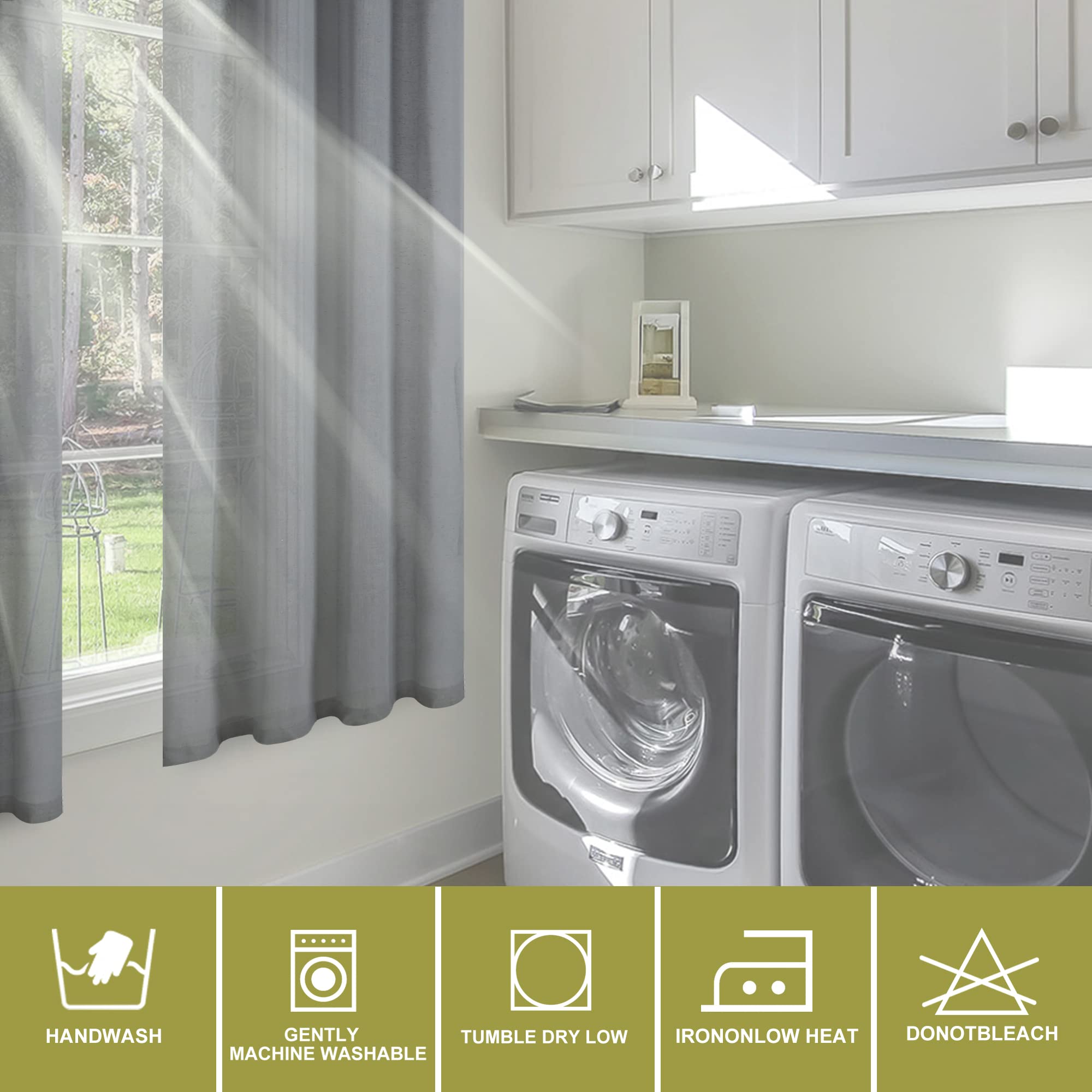 XWZO Grey Linen Sheer Curtains for Bedroom, Light Filtering Grommet