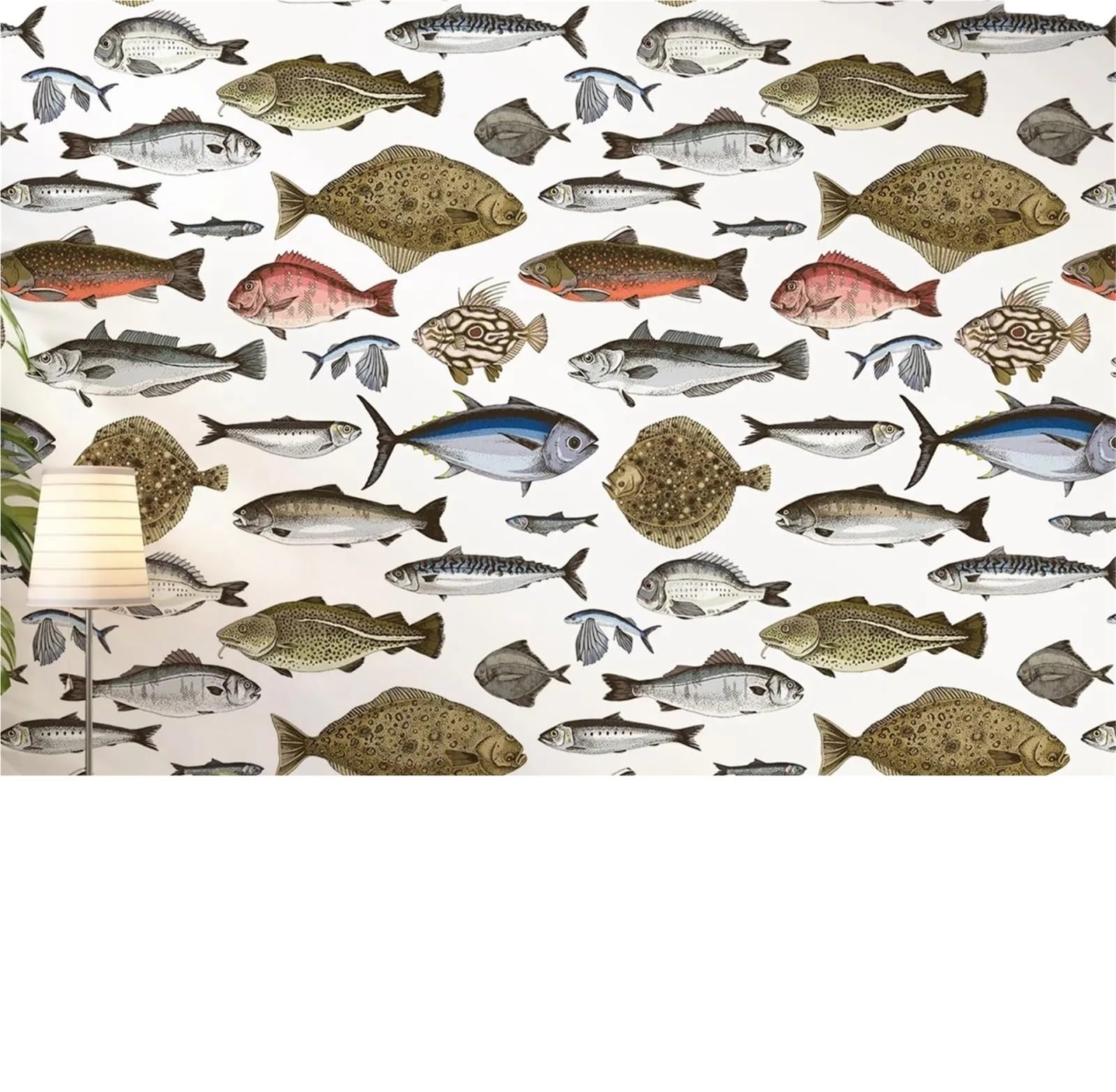 LUYSGBXR Fish Wallpaper Fish Wallpaper Peel and Stick, Vintage Ocean Wall Mural,Marine Life Art, Beach House Decor(Peel and Stick,50cm X30cm)