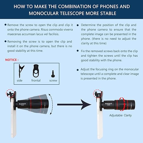 Miniatura 5 de BLACKICE Telescopio monocular de 18 x 25, telescopio monocular para adultos con prisma BAK4, monocular ligero con adaptador para teléfono