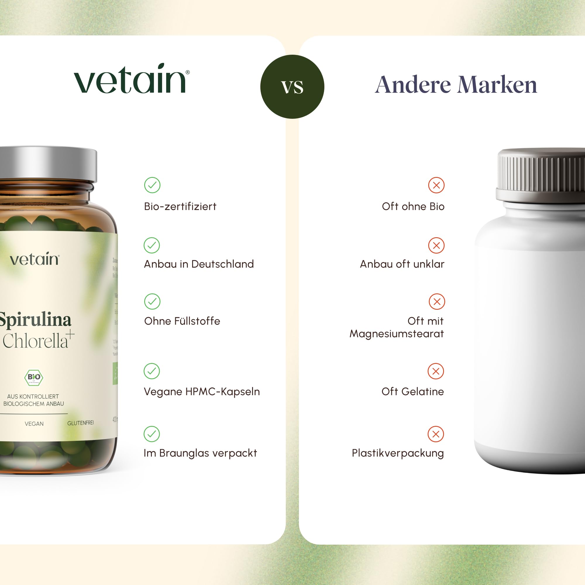 VETAIN Bio Gerstengras hochdosiert - 1.500mg pro Tag - 180 Kapseln - aus deutschem Anbau - Bio-zertifiziert - vegan & ohne Zusätze - produziert & laborgeprüft in Deutschland