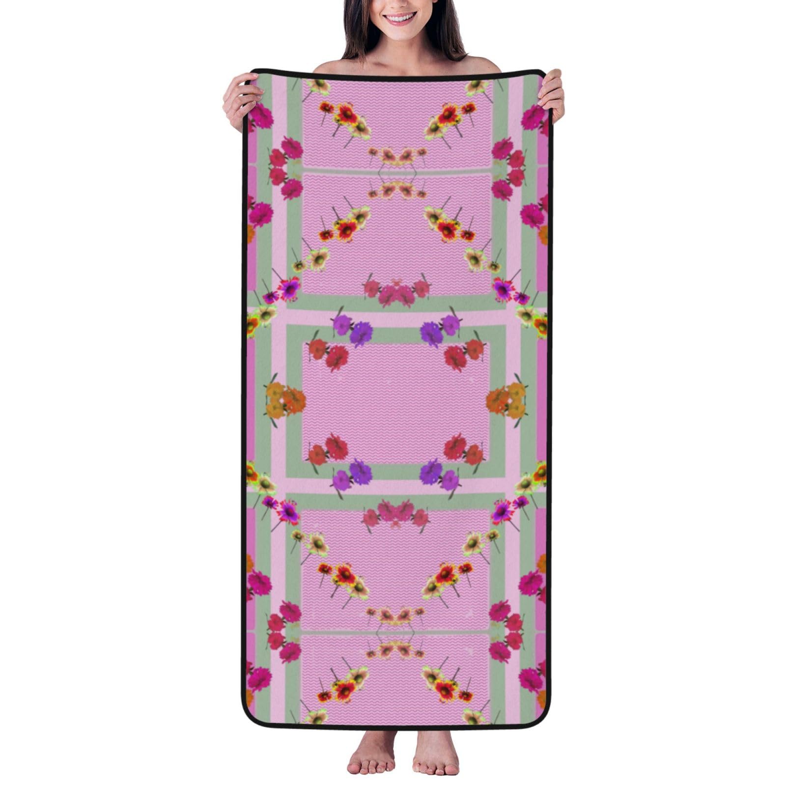 Serviette de bain HYTTER en velours corail imprimé floral haut de gamme 68x139 cm
