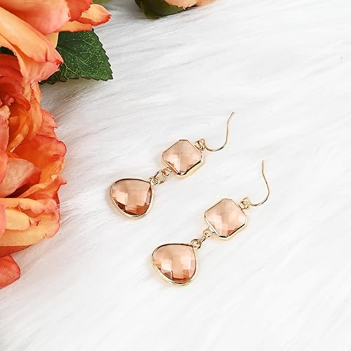 Miniatura 6 de Rose Pink Topaz Earrings for Women Dangle Earrings Pink Crystal Earrings Handmade Hypoallergenic Gold Earrings Drop Earrings for Women