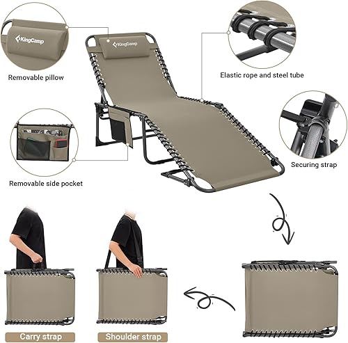Miniatura 4 de KingCamp - Silla larga para exterior plegable en 4, ideal para playa, tomar el sol, patio, piscina, césped, terraza,camping, catre portátil, ligero,