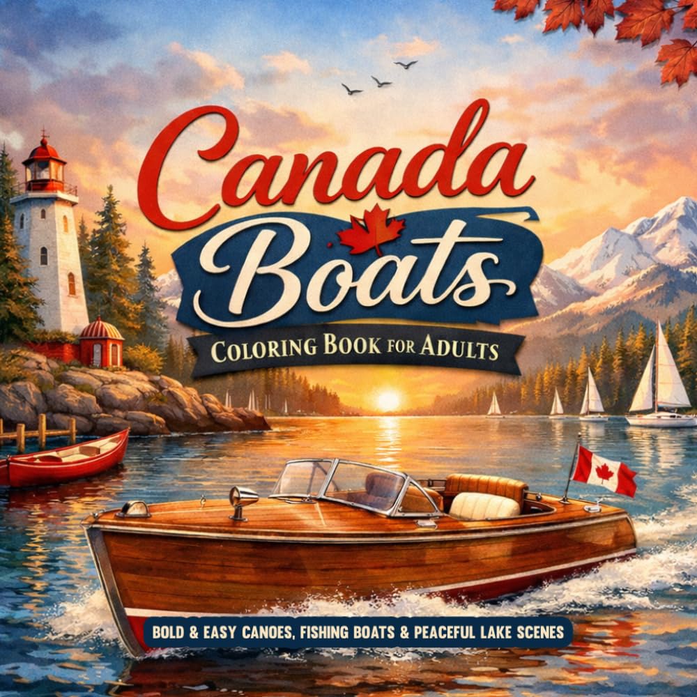 Canada Boats Coloring Book for Adults: Bold & Easy Canoes, Fishing Boats & Peaceful Lake Scenes