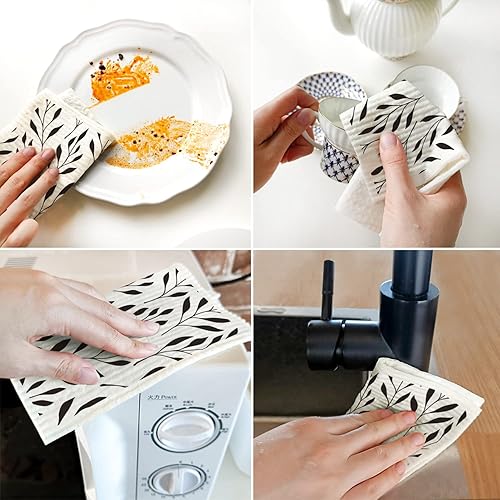 Miniatura 5 de Morigins Paños de cocina suecos para cocina, paquete de 6 paños de esponja de celulosa minimalistas negros, no rayan, toallas de papel
