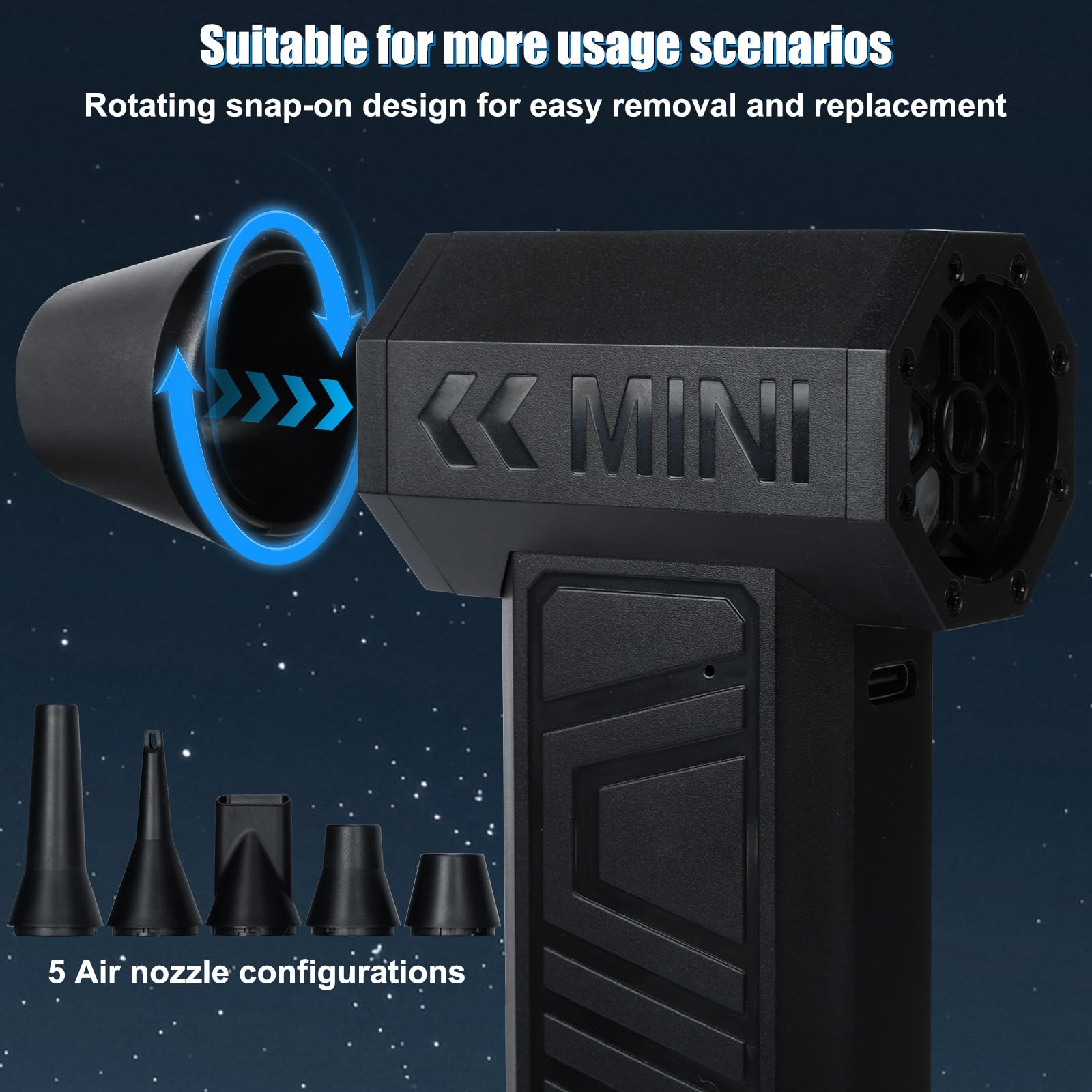 Romon Soplador de Polvo Eléctrico 105000RPM, 3 Velocidades Recargable Aire Comprimido Limpieza PC Potente con Batteria Limpiadores de Aire a Presión para Electrónicos Laptop Teclado Casa Coche
