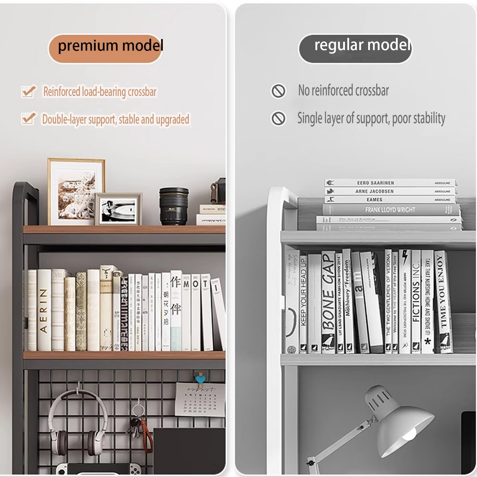 Estantería de escritorio de acero sólido, estante de almacenamiento sobre el escritorio para dormitorio, oficina u hogar, elegante estante de encimera para libros, suministros y decoración
