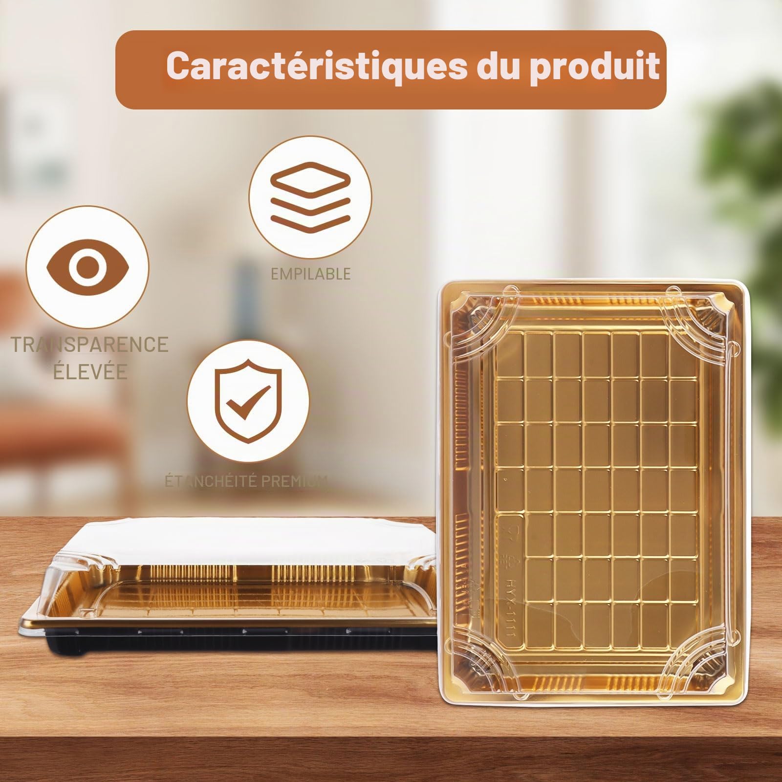DAJAVE Lot de 25 plateaux à sandwich réutilisables avec couvercles - Petits plateaux dorés pour friandises sucrées, aliments de fête (25,5 x 18,5 x