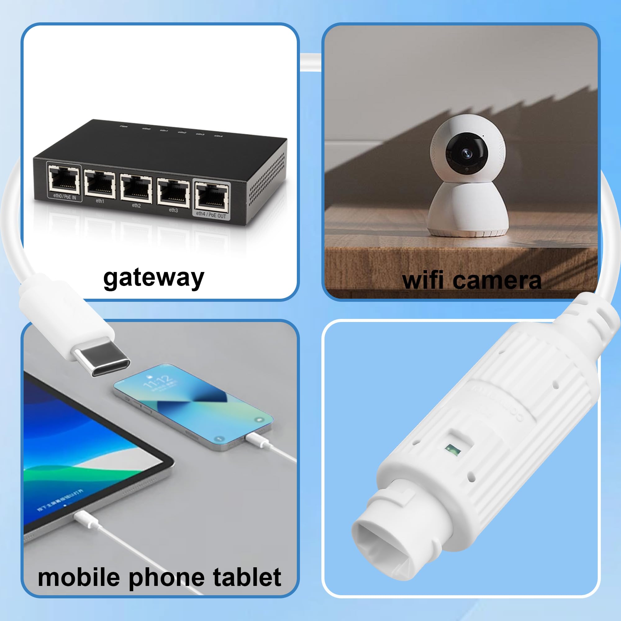 POE to USB C Power Converter,Ethernet to Type C 5V 2.4A 12W Charging Adapter,IP65 Waterproof for Security Cameras,Tablets IEEE802.3Af/At(No Data is transmitted, only Power is transmitted) — view 5