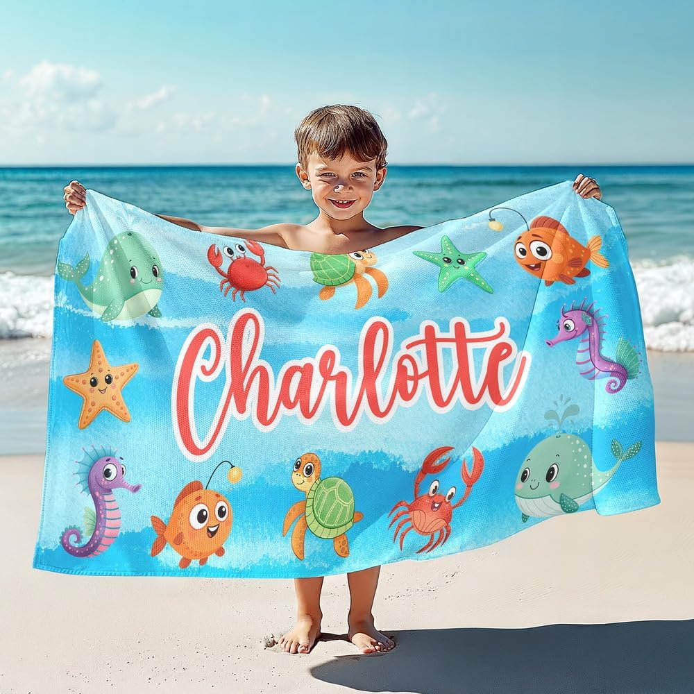 Loosusu Personalized Beach Towels for Kids - Custom Beach Towels with Monogram & Name- Ultra Absorbent Super Soft Swimming Towels for Kids,Customized