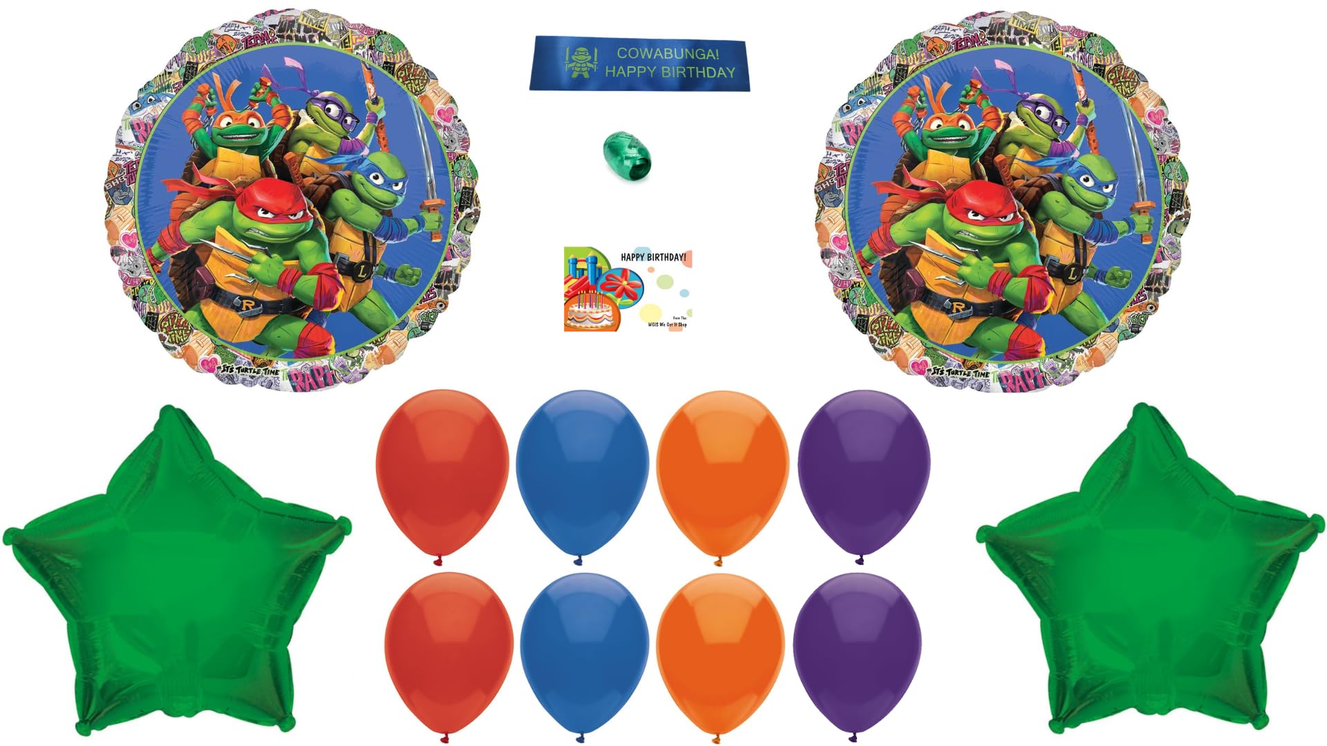 Amscan Rise Of The Teenage Mutant Ninja Turtles Balloons Bundle With WGIS We Got It Shop Printed Happy Birthday Ribbon