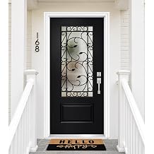 36 x 80 Fiberglass Entry Door, Black Front Door with Wrought Iron Privacy Cloud-Pattern Glass - Classic Style Knock-Down Exterior Door Inswing Door Unit, Left-Hand