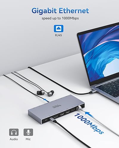 Miniatura 8 de Estación de acoplamiento HDMI dual 3 monitores, estación de acoplamiento USB C para laptop con adaptador de corriente de 65 W, 2 puertos HDMI,