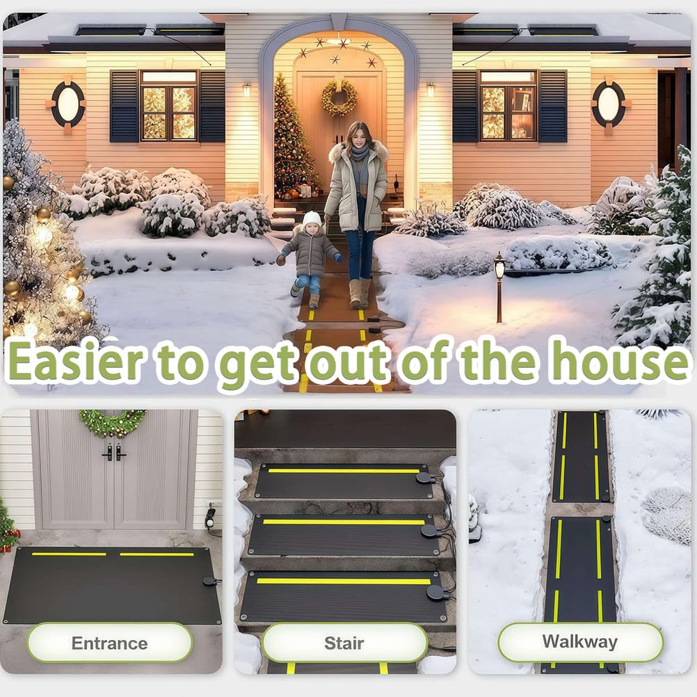 Tapis de fonte des neiges, en caoutchouc antidérapant, chauffant, avec minuterie, cordon d'alimentation, protection contre les fuites, imperméable et pliable pour les allées, les escaliers