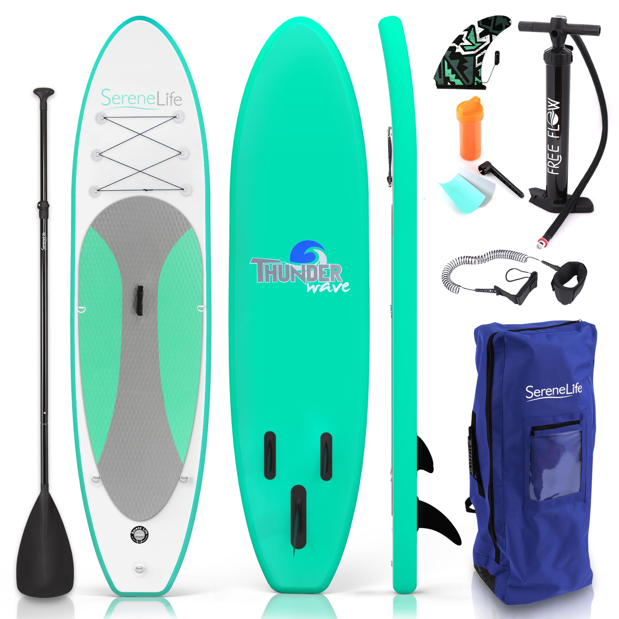 SereneLife Inflatable Stand Up Paddle Board with Premium SUP Accessories – Wide Stable Design with Non-Slip EVA Deck Pad for Adults and Youth of All Skill Levels