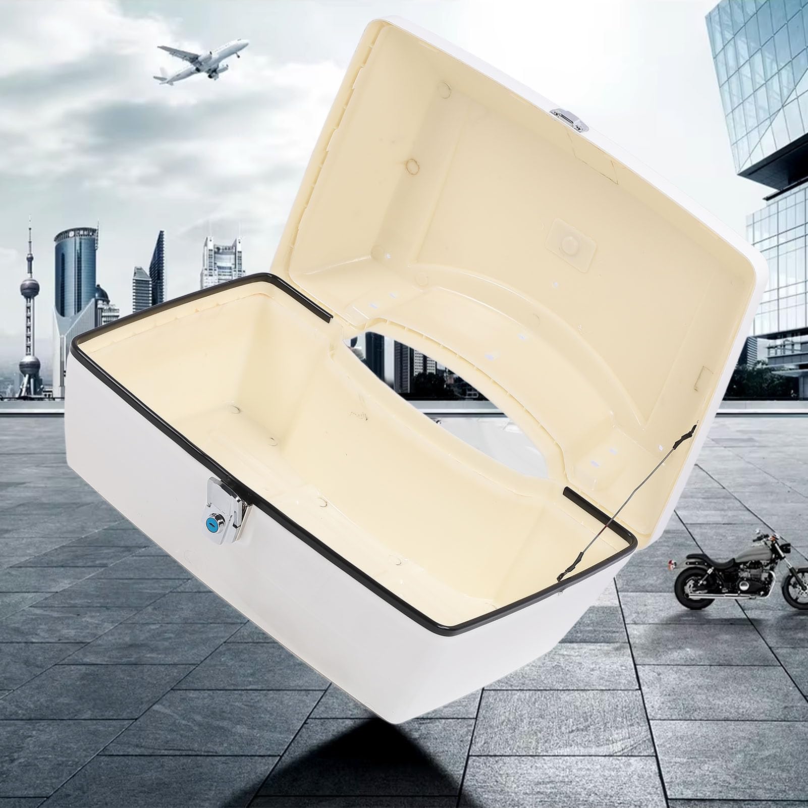 Bauletto Posteriore per Moto Baule Universale Resistente All'acqua da 48 Litri per Caschi Bagagli in Plastica ABS Design Durevole (WHITE)