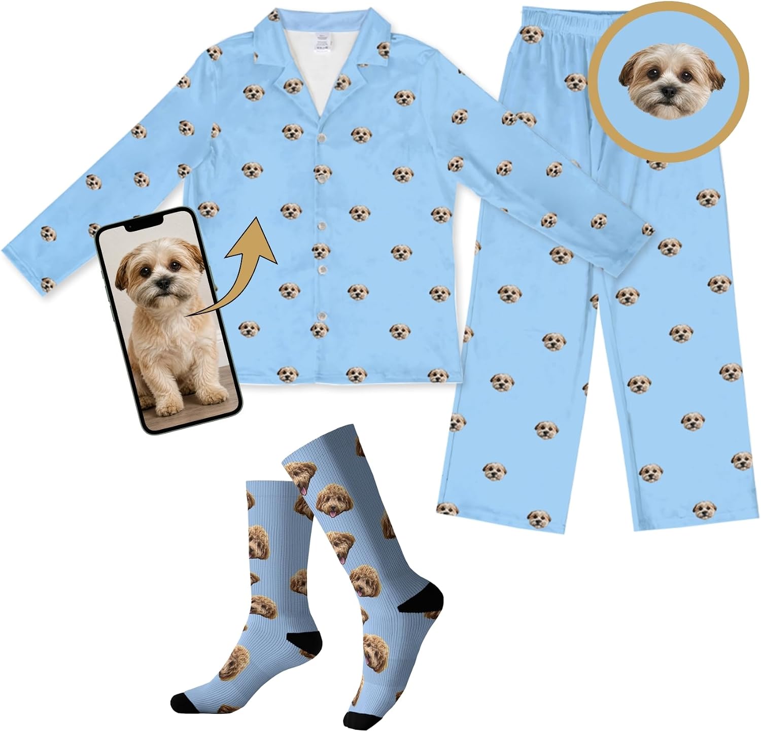 Cuddle Clones Customized Pet Pajamas, Long Sleeve | for Men & Women | Personalized Pajama Set Featuring Your Pet’s Face!