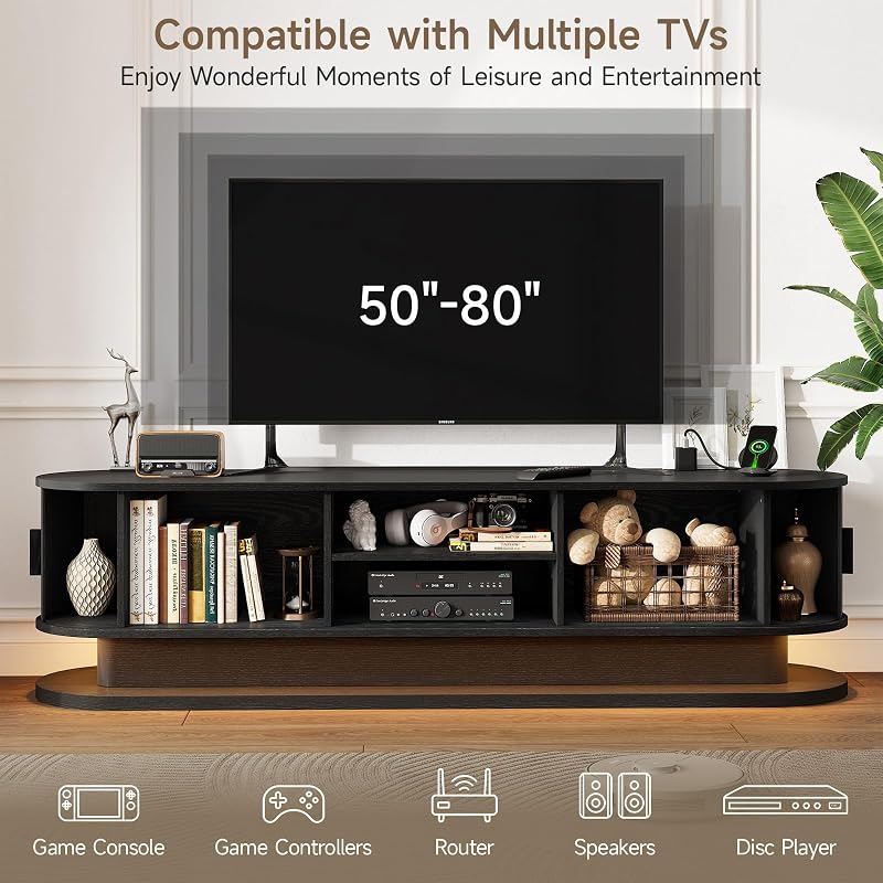 ComfyCorner 70" TV Stand Up to 80 Inch, Fluted Media Console Cabinet Black image 3