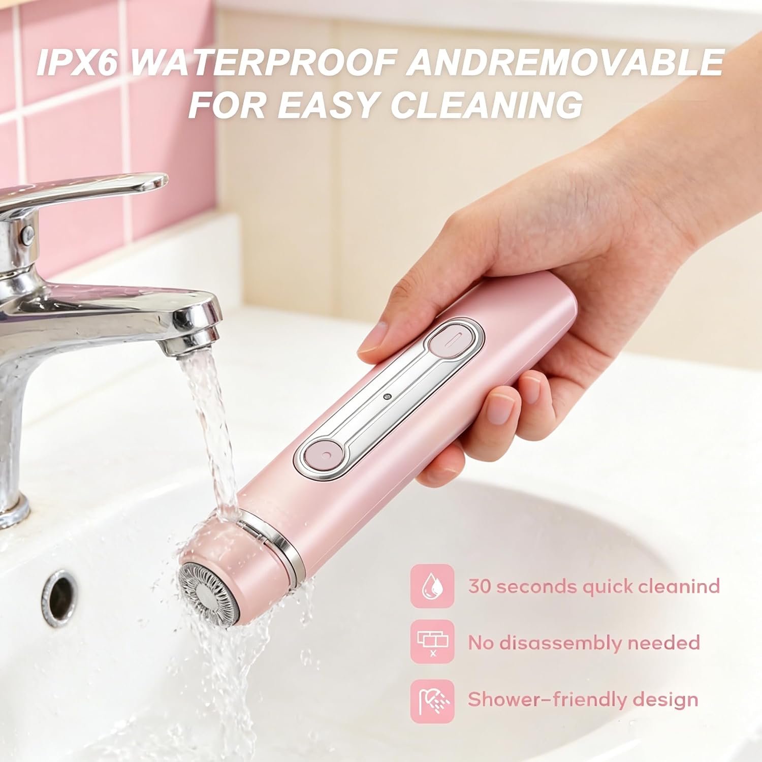 Bikini Trimmer for Women, Waterproof Electric Razors for Women with Dual Head Design,Painless Bikini Shaver & Womens Electric Razor for Face & Body, Cordless Rechargeable,Pink