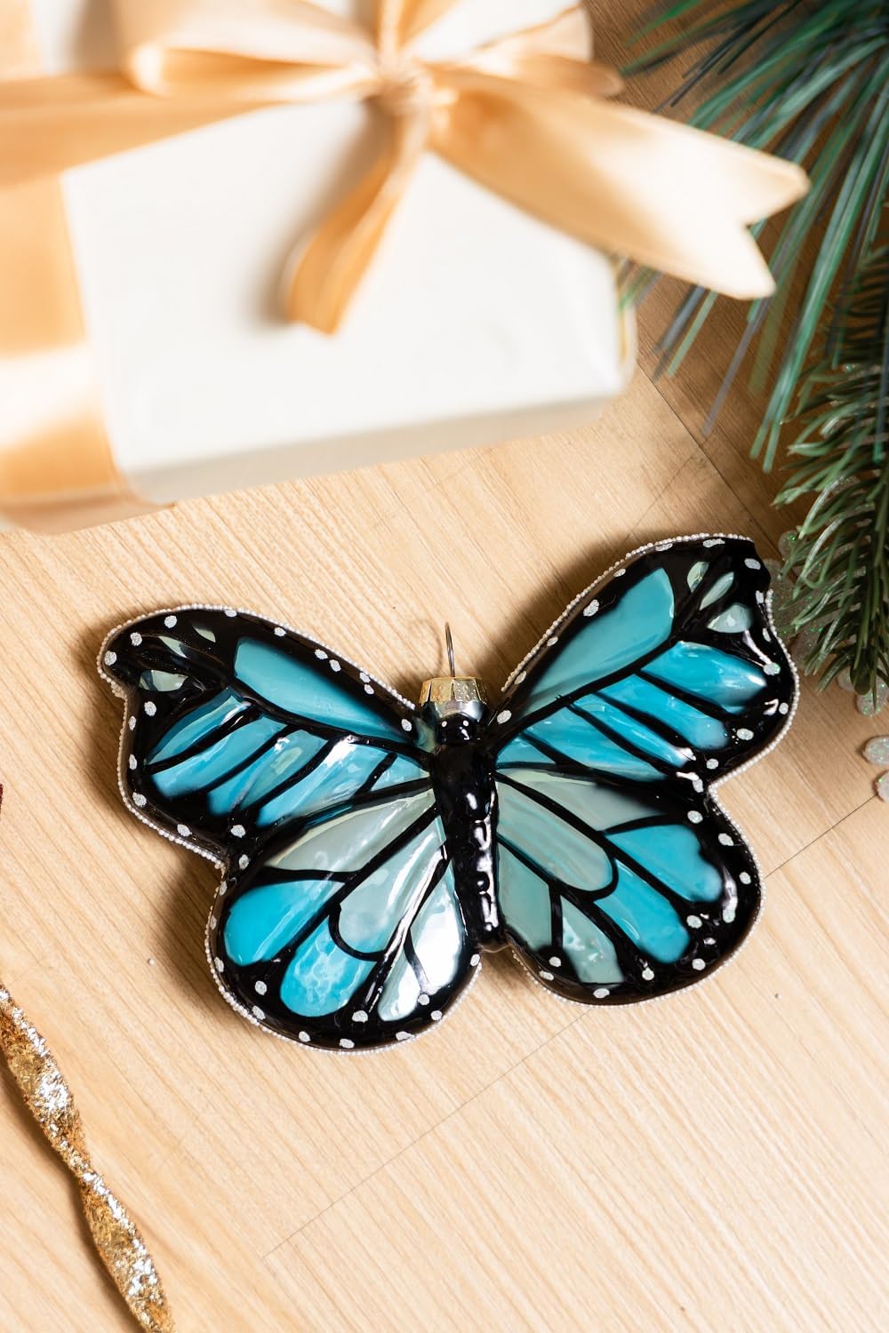 Set of 2 Hand Blown Glass Butterfly Ornaments for Christmas Tree, Colorful Glass Butterfly Christmas Ornaments - Image 6