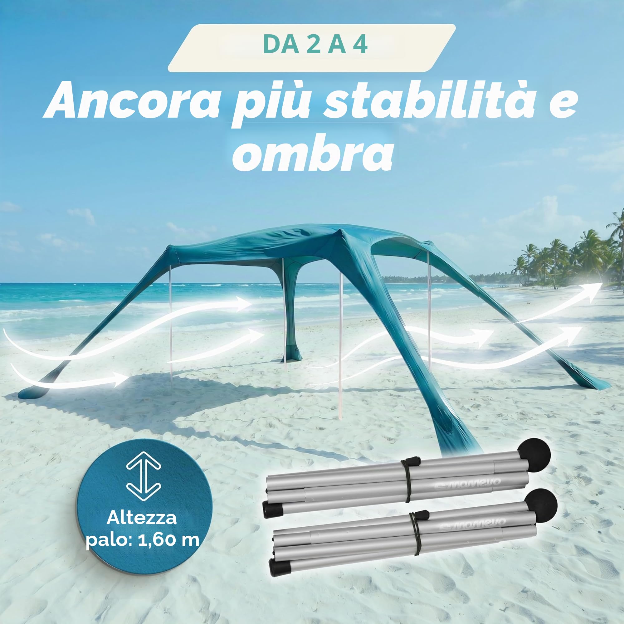 Aste Aggiuntive Sunsail Classic Alluminio, Set 2 x 160 cm | Per maggiore stabilità e ombra, accessorio per tenda da spiaggia Sunsail Classic