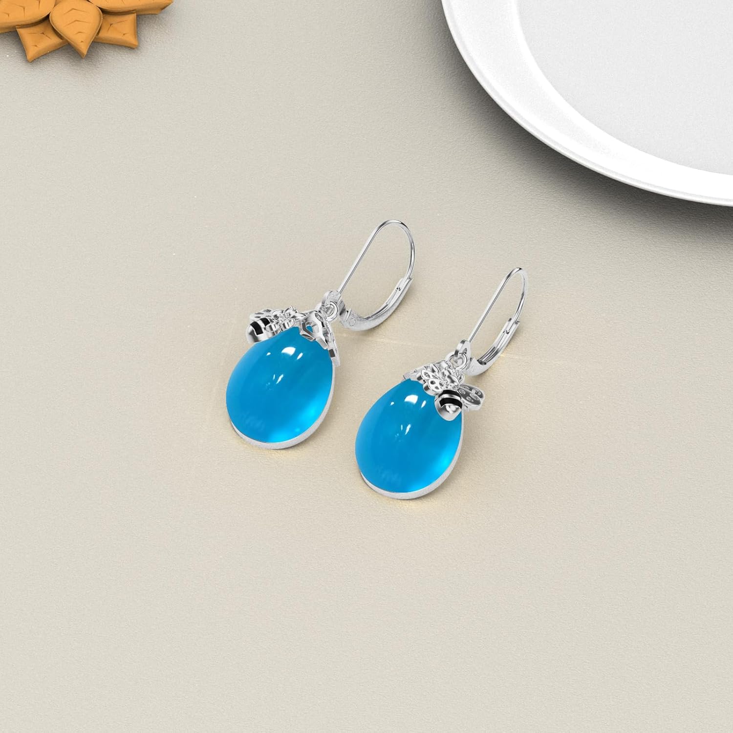 TIGER RIDER Bee/Butterfly/Scorpion/Cactus/Leaf/Beetle 925 Sterling Silver French Clasp Leverback Earrings Amber/Crystal/Citrine/Moonstone/Obsidian/Jade/Rose quartz Pendant Jewelry Gift for Women - Image 3