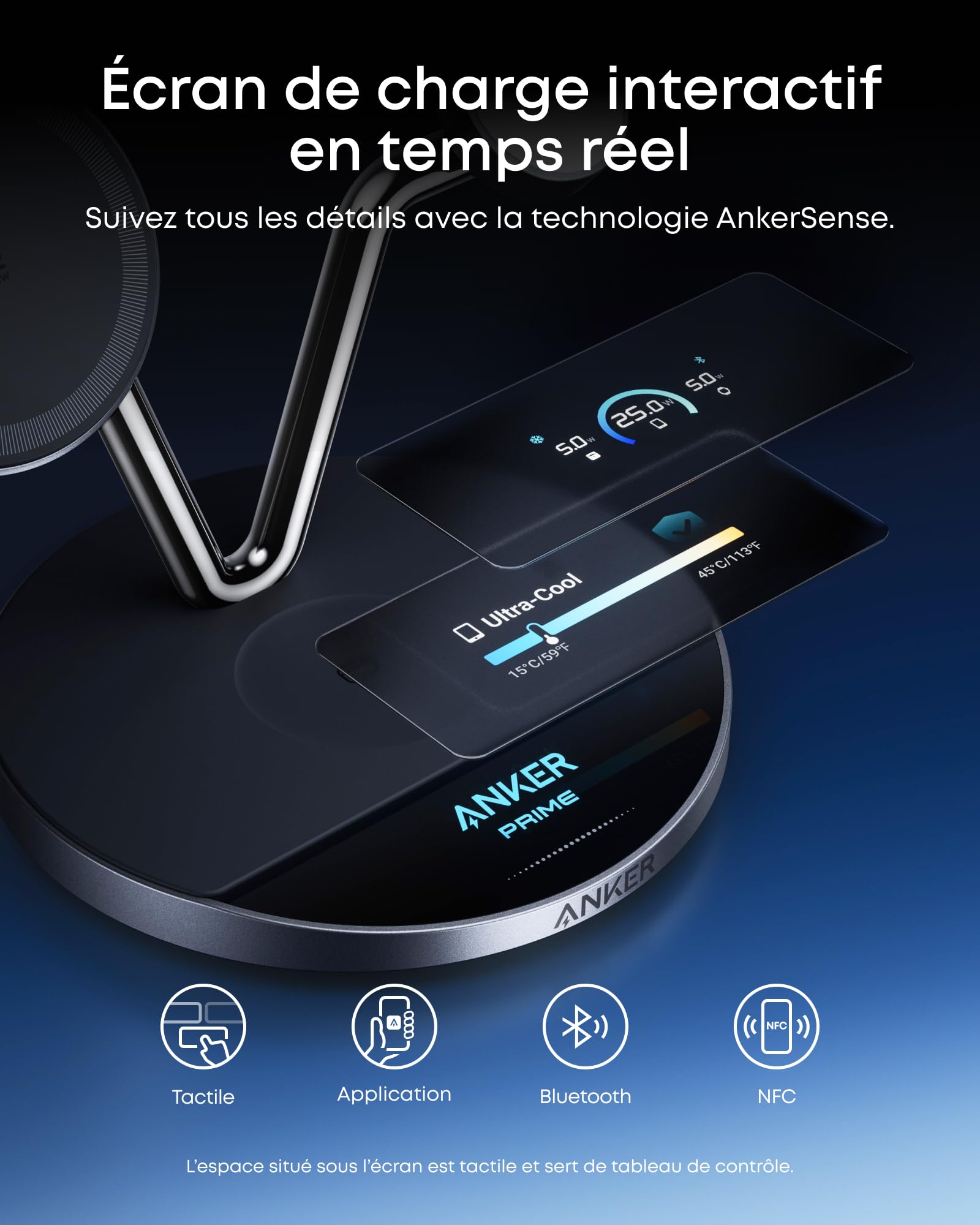 Anker Prime Station de Charge 3 en 1 Certification Qi2 25 W Compatible MagSafe, Support, écran Intelligent, Refroidissement TEC Actif, pour iPhone 17, Apple Watch, AirPods et Plus