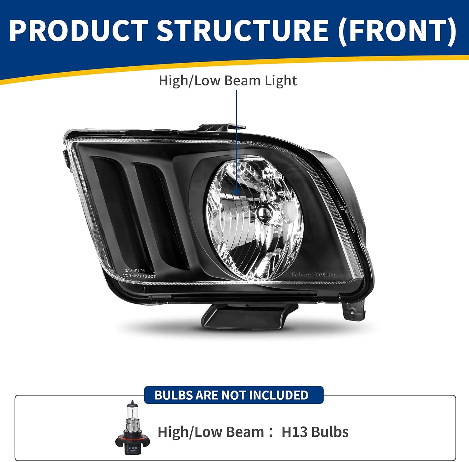 AUTOSAVER88 Headlight Assembly Compatible with 2005-2009 Ford Mustang Black Housing Clear Lens OE Style Headlamps Replacement(Driver and Passenger Side)