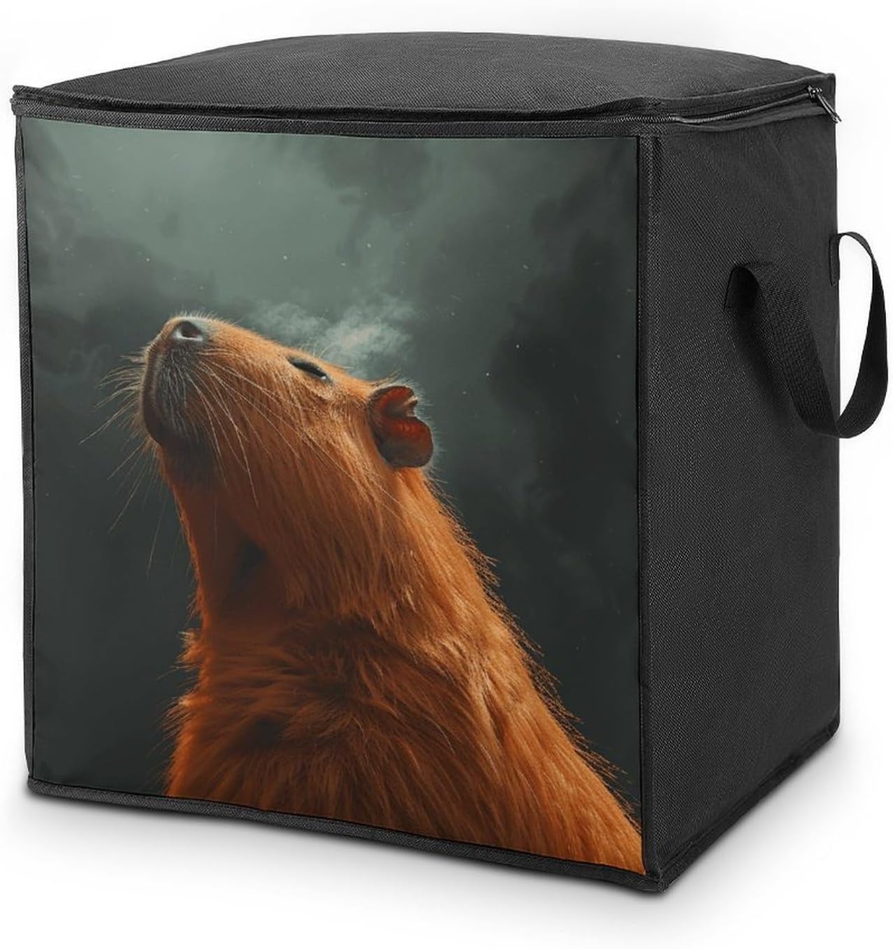 Clothes Storage Bag Personalized Durable Foldable Large Toy Storage Bags with Zipper Moving Bags Luggage Organizer Capybara with Eyes Closed Printed Bags