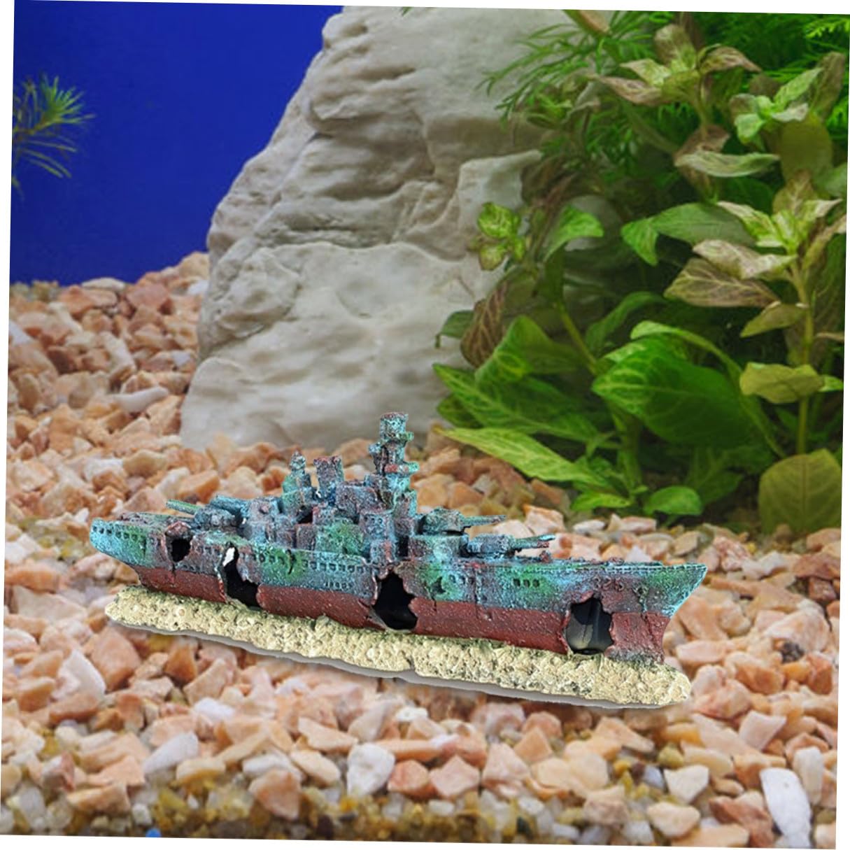 ORFOFE Schiffswrack Aquarium Dekoration Resin Realistische Versunkene Kriegsschiff attrappe Wasserdichtes Unterwasser Ornament Versteck für Fische Maritimes Aquarium deko Element