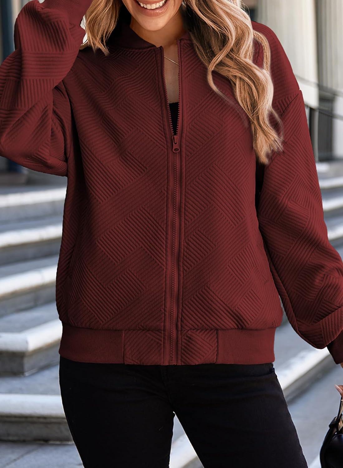 EVALESS Womens Bomber Jacket Coat Casual Stand Collar Zip Up Lightweight Fall Fashion Jackets Outfits with Pockets - Image 5