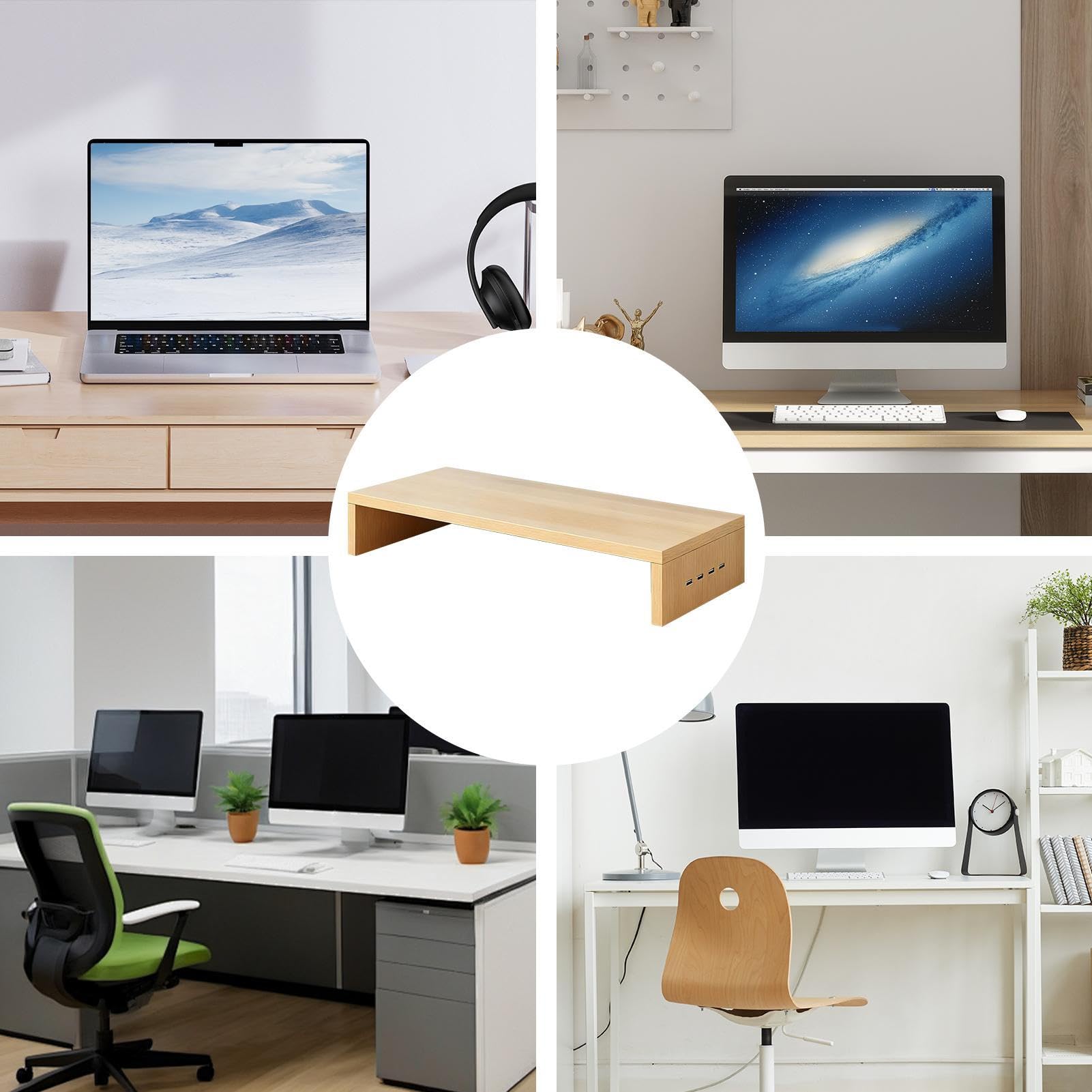 na monitor na biurko – ergonomiczne wsparcie z 4 portami USB, podstawka pod laptopa | do ekranu drukarki, laptopa, elektroniki, domu, szkoły, pokoju zabaw, nauki pracy