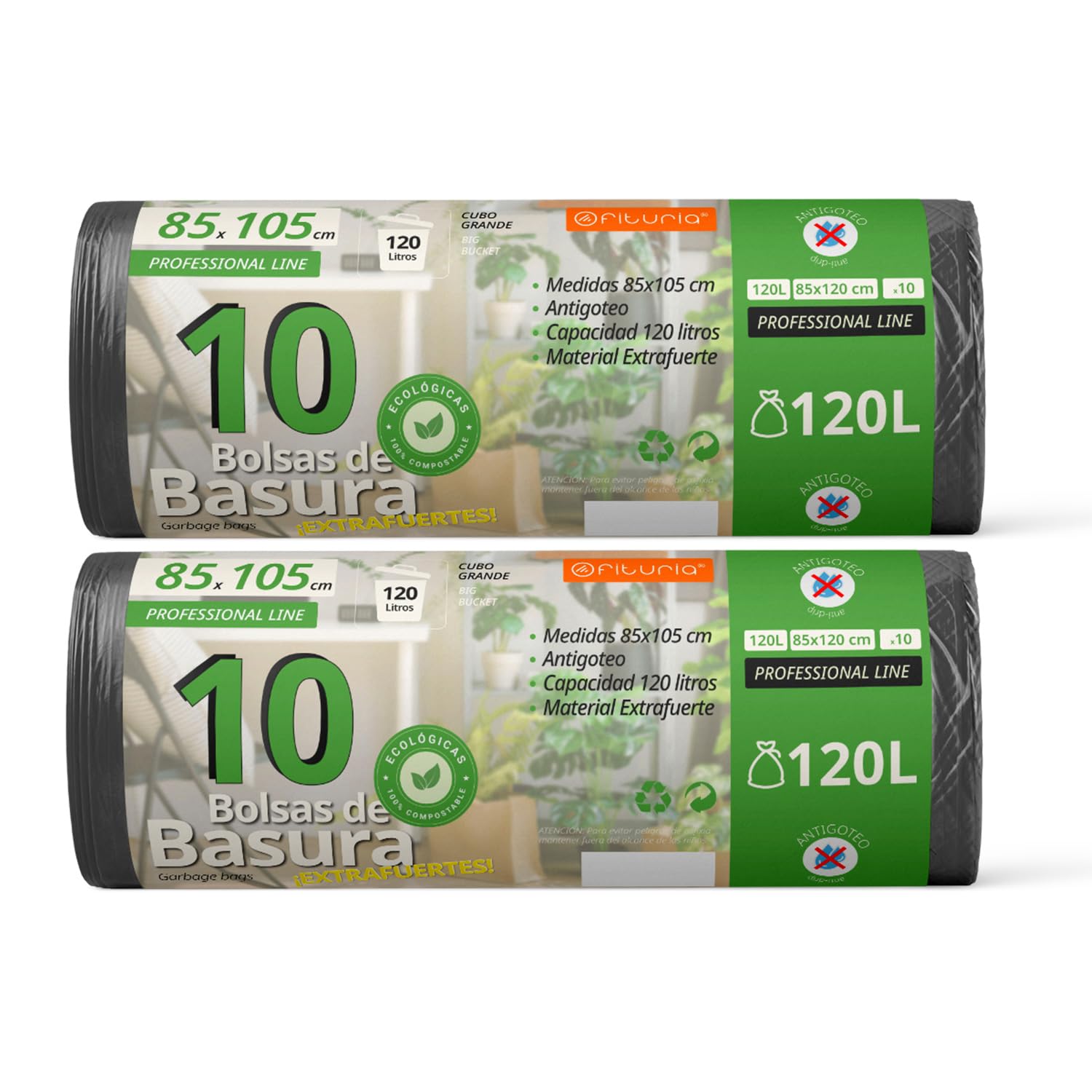 Waste Bags, Trash Bags 120L, Durable, 100% Recycled and Recyclable Material, Leakproof, Plastic Bags, Suitable for All Types of Waste, 85 x 105 cm – Ophituria (20 Bags, 120L)