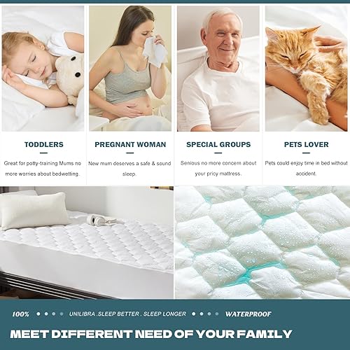 Miniatura 4 de Protector de colchón 100 % impermeable, transpirable, acolchado, con bolsillo profundo que se estira hasta 18 pulgadas, funda de colchón de relleno
