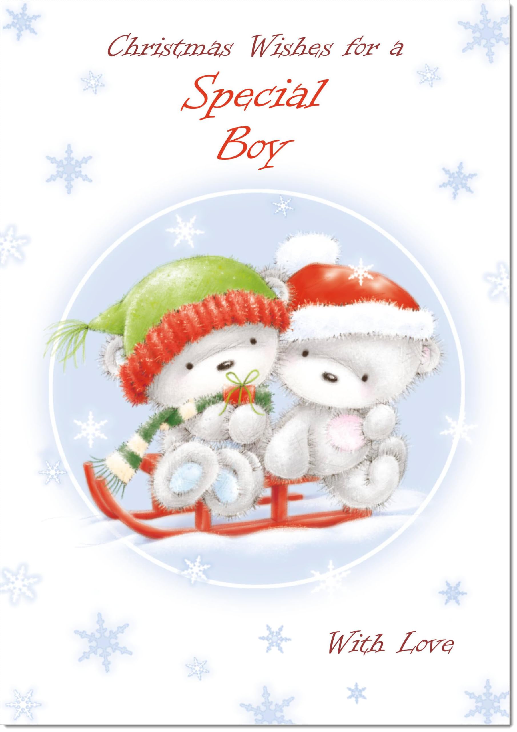 doodlecards Special Boy Christmas Card Cute Bears on Sled Large A4 Size Christmas Card for Special Boy with Plain Envelope — image 1