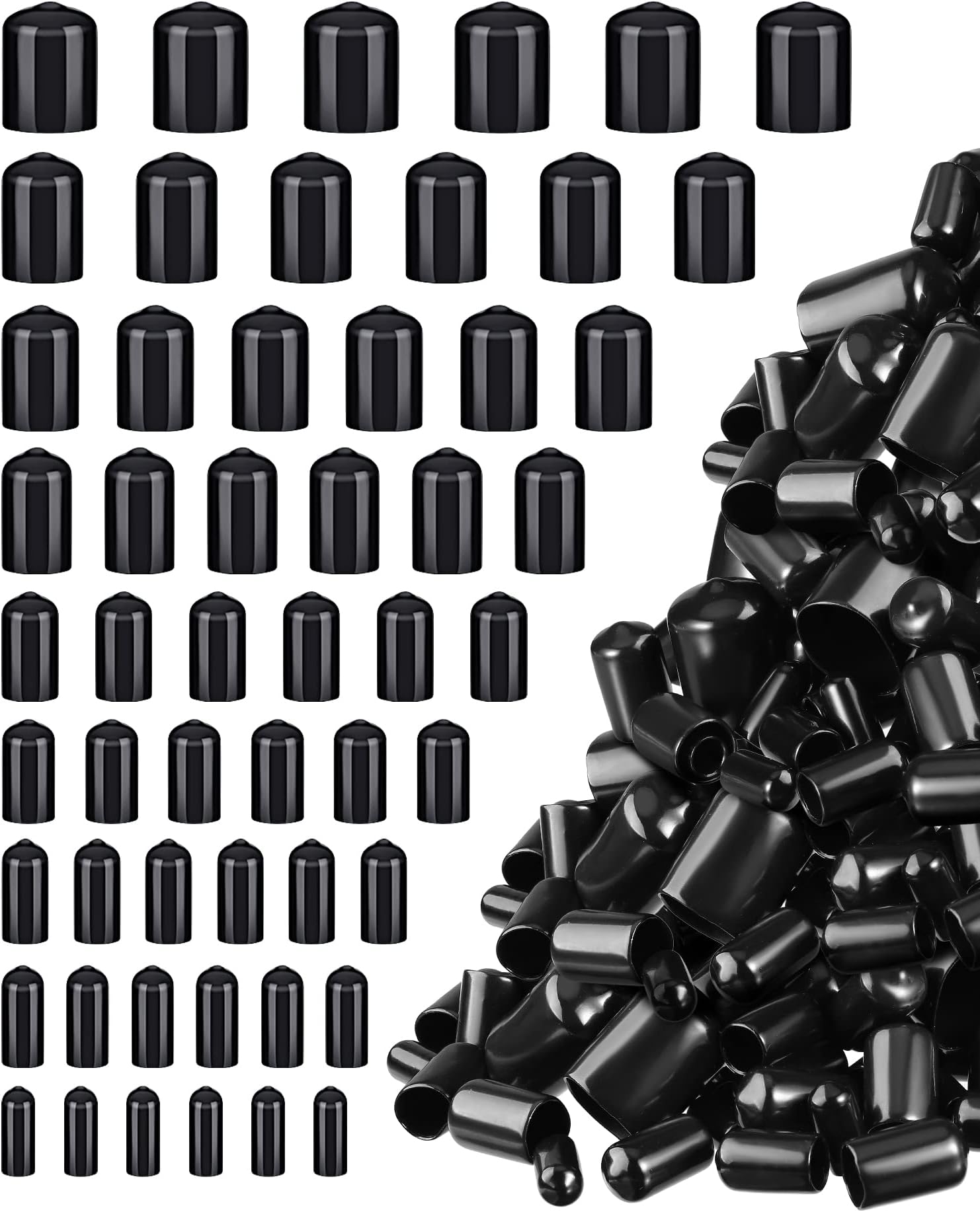 Zonon 156 Pieces Rubber End Caps for Bolts Flexible Screw Caps Thread Protectors Vinyl Rubber Screw Covers in 9 Sizes from 2/25 to 4/5 Inch(Black)