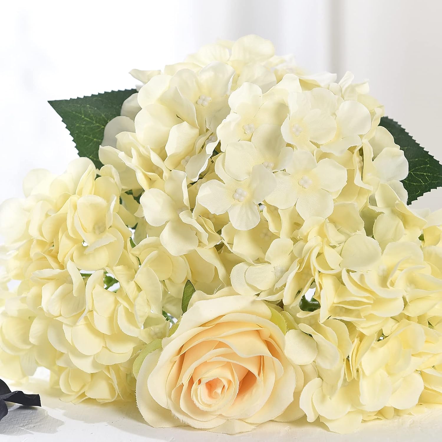 10PCS Silk Hydrangea Heads with Stems Artificial Flowers for Wedding Party Home Decor (Champagne) - Image 5