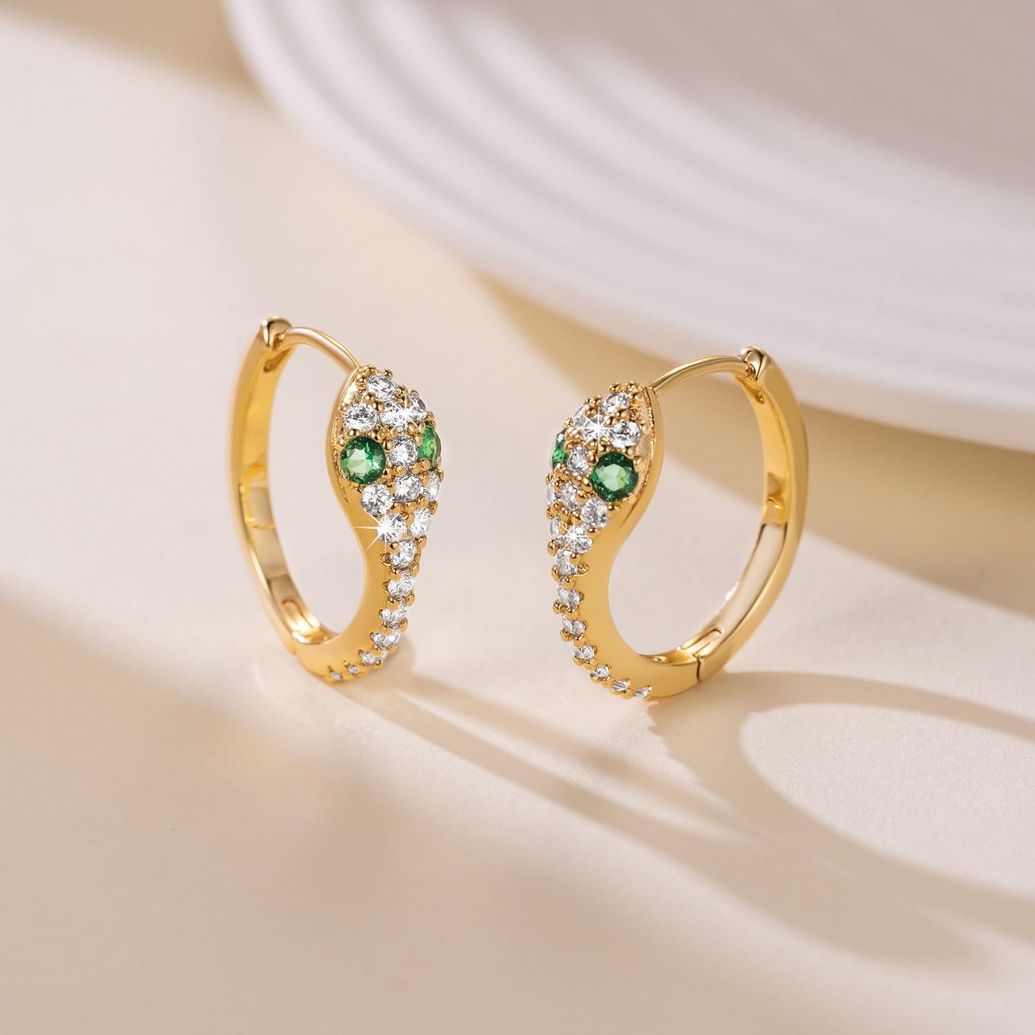 14K Gold Earrings for Womens Gold Hoop Earrings for Women Snake Hoop Earring for Womens Hoops with Retro Cubic Zirconia Snakes Head Wrap Design Unique Snake Hoops Earring for Women