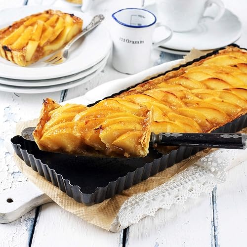 Miniatura 3 de Boao 3 sartenes rectangulares para quiche de 14, 10 y 4 pulgadas, antiadherentes, con parte inferior suelta extraíble, bordes acanalados para tartas