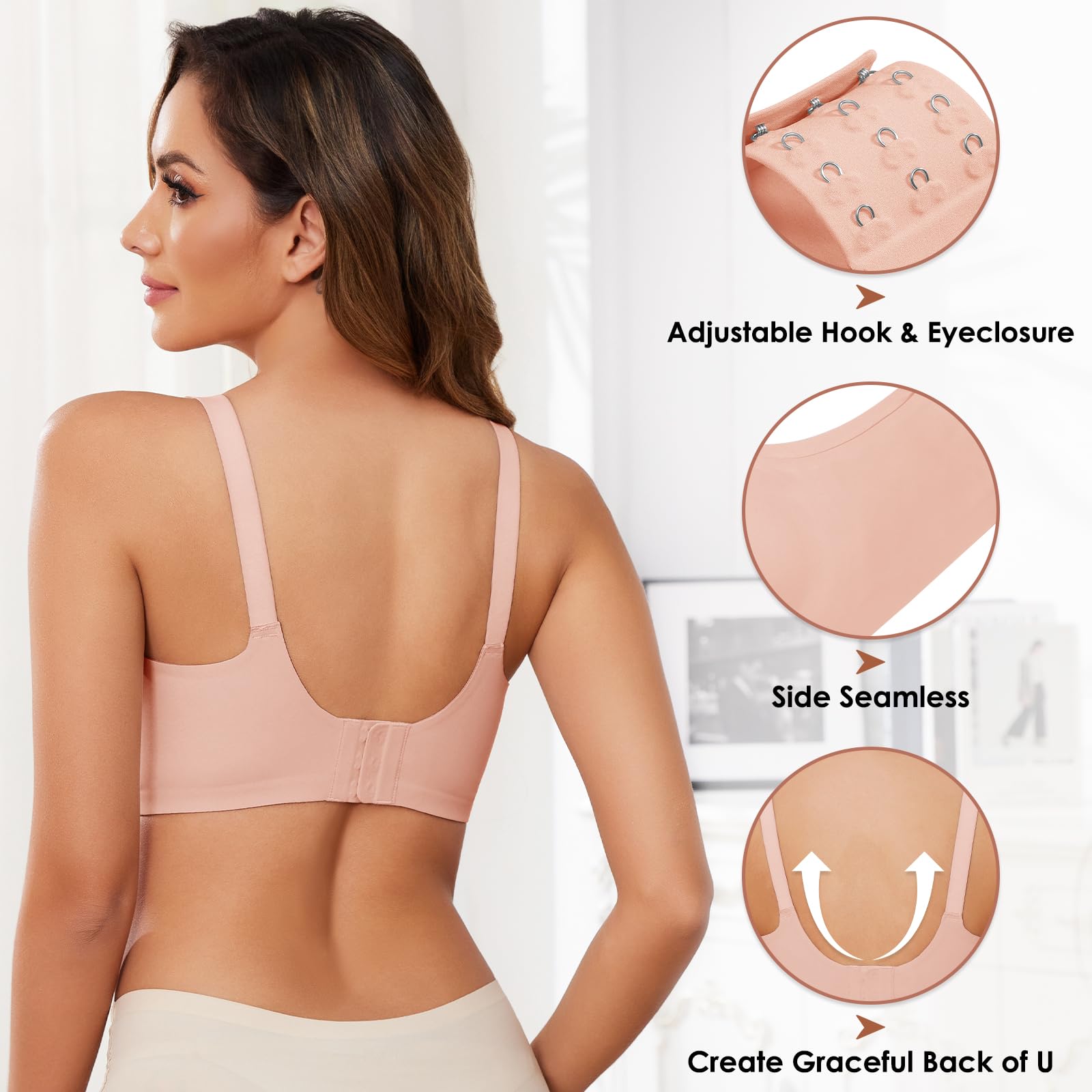 TOMEEK Reggiseno Senza Ferretto da Donna, Cuciture Comodo Reggiseno Scollo a V Bustino con Imbottitura Comfy Bralette Seamless Cinghie Regolabili Base Top Corsetto
