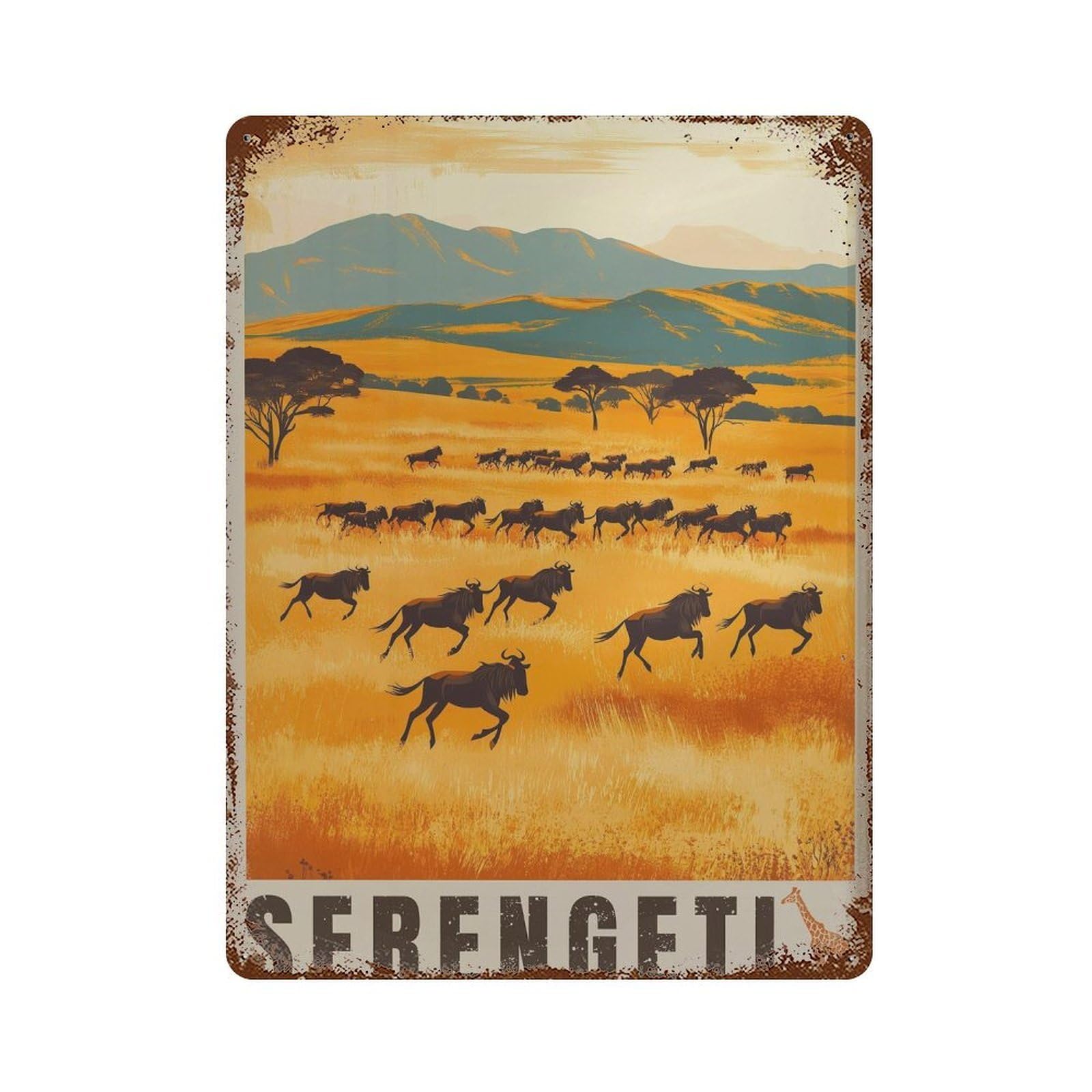 xiaoxiaoshen Serengeti Wildebeest Travel Tanzania Wall Decor Art Metal Tin Poster Modern Home Decor Art Home Bar Shop Decorations Vintage Sign 40x30cm
