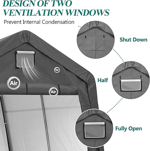 Miniatura 6 de GARTOO Cobertizo de almacenamiento para exteriores de 10 x 10 pies, tienda de campaña de almacenamiento resistente con ventanas ventiladas