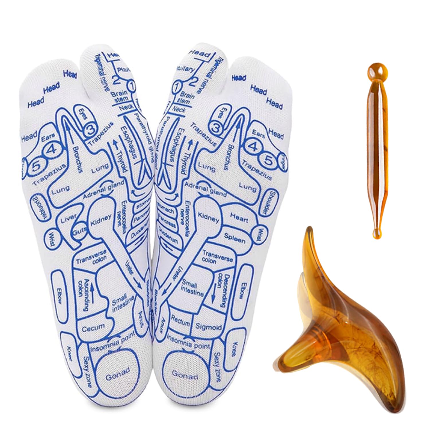 BendJoy® White Reflexology Socks with Pressure Point Markings for Man- Acupuncture Socks for Foot Reflexology, Foot Massager Socks with Tools, Foot Pain Relief Remedy for Foot Massager