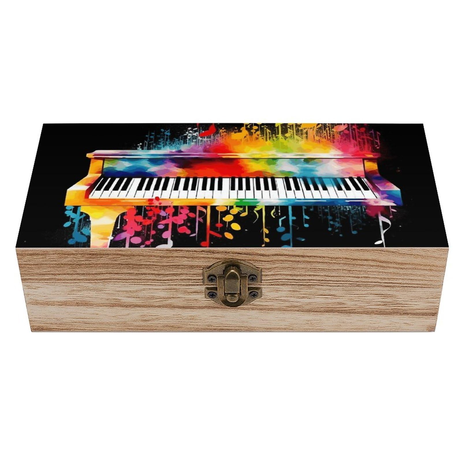 Colorful Piano Keyboard Music Note Wooden Storage Box Exquisite Durable Wood Gift Case Sturdy Vintage Jewelry Wooden Chest for Art Hobbies Storage Keepsake Gift