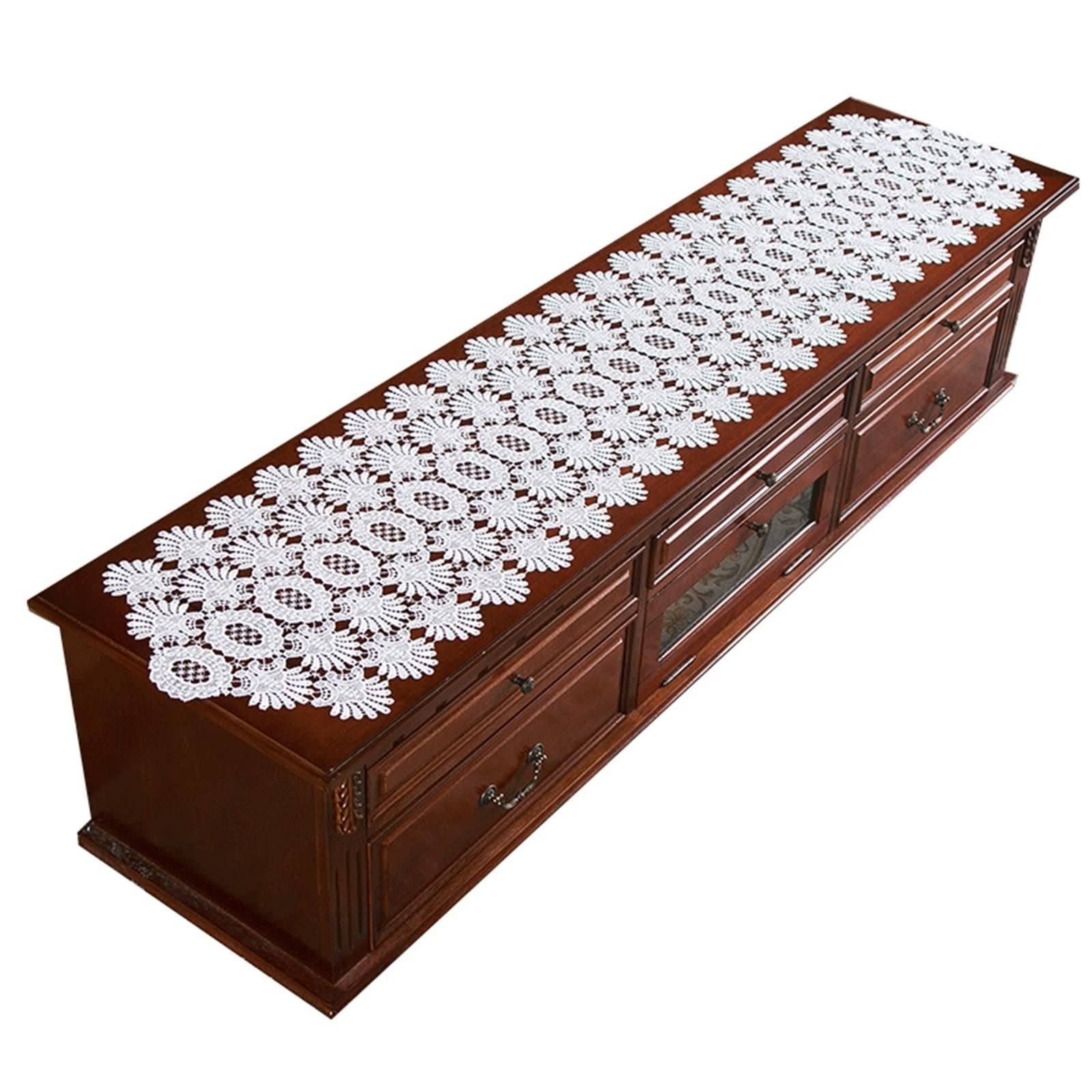 Świąteczny bieżnik na stół, biały kuchenny bieżnik na stół pusty koronkowy wzór poliester bieżnik na stół 40 x 220 cm dekoracja kuchni dekoracje stołu